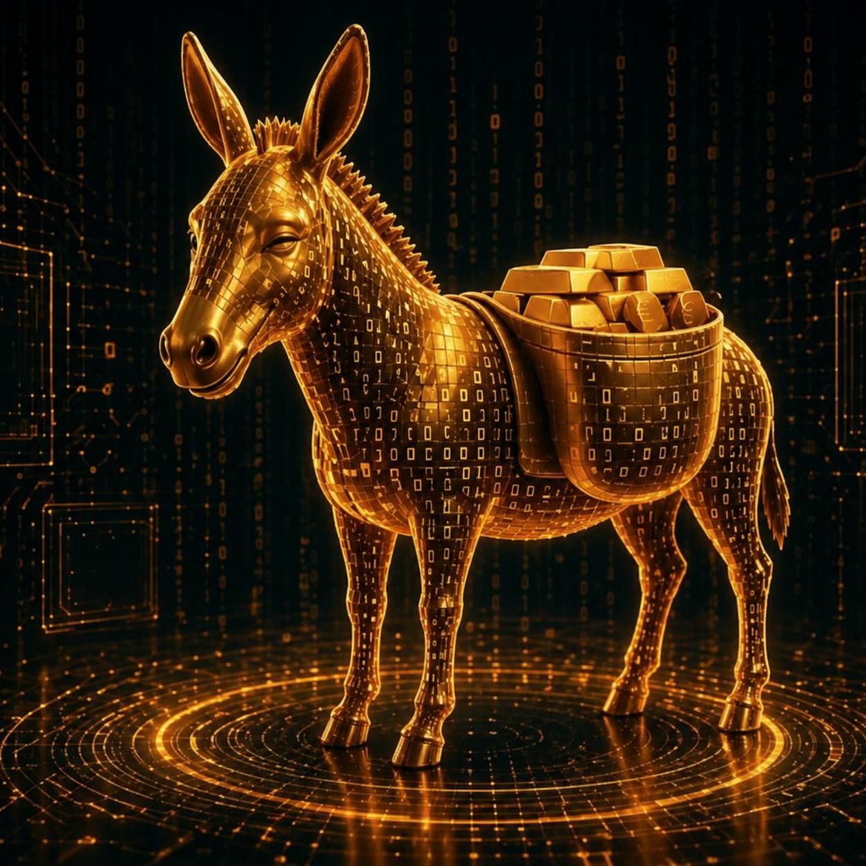 Digitaler Goldesel – goldener Esel mit Goldschatz